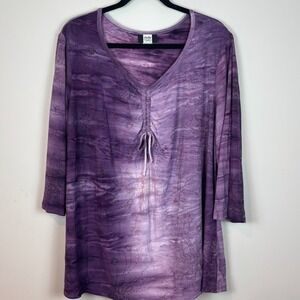 Studio 1940 Y2K Ruched tie front‎ Purple Floral Sparkle Stretch Tunic Womens 22